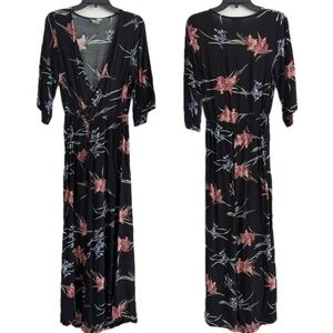 Jaase Black Floral Surplice Jumpsuit S